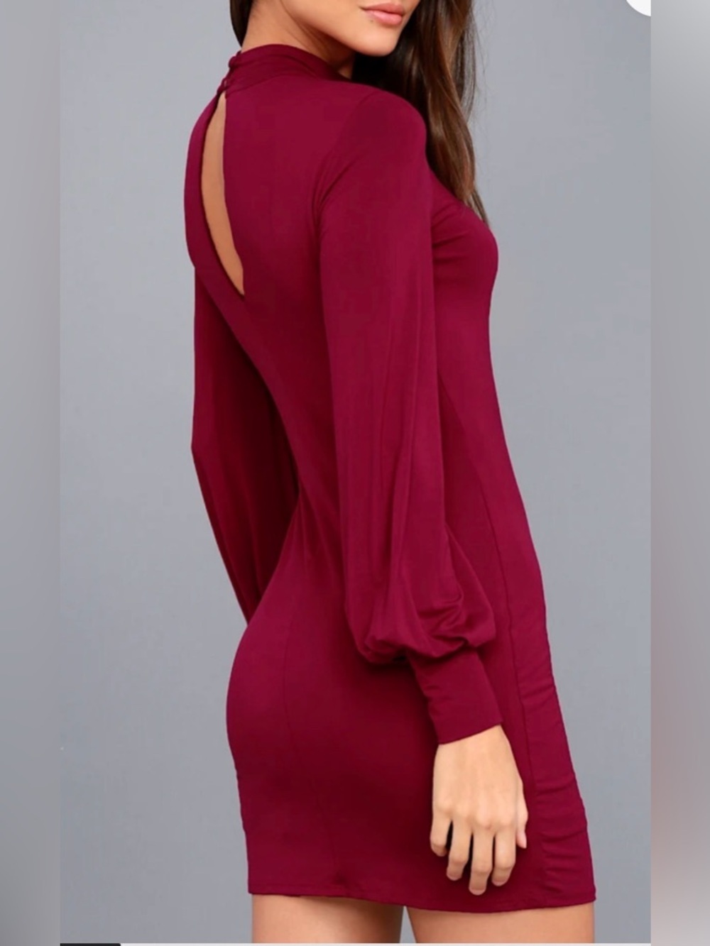 Lulus Midnight In Paris wine long sleeve mini dress, small